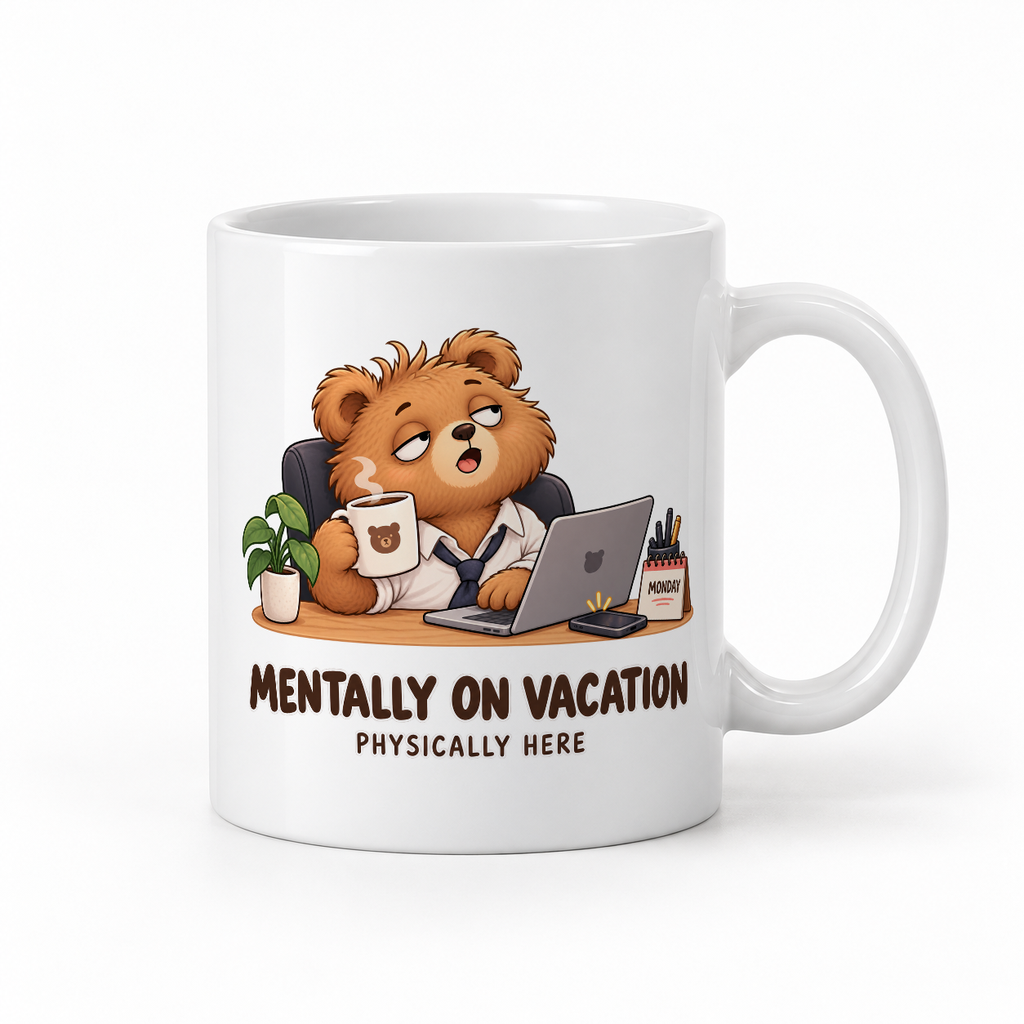 [OT-HRN-009] Hrnek s motivem Mentally on vacation physically here
